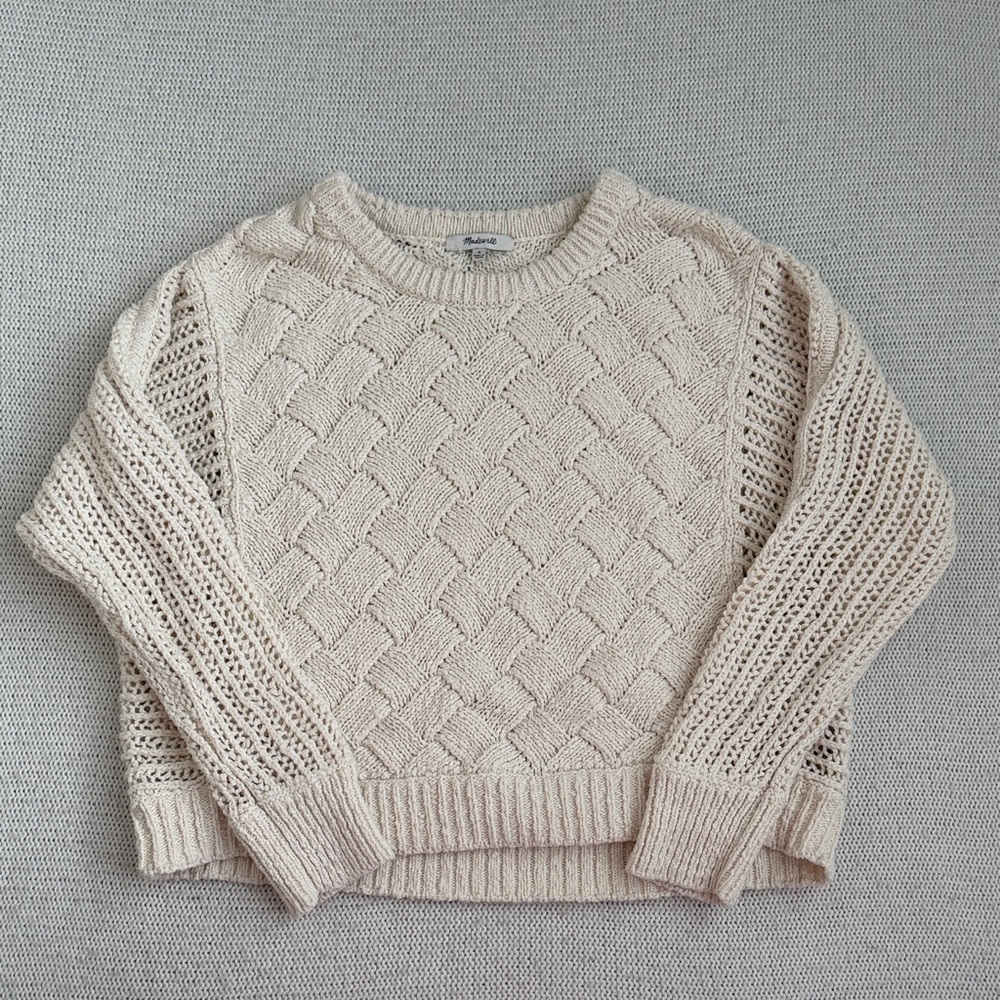 Madewell Cotton Cable Knit Crew Neck Sweater Cream Size Medium